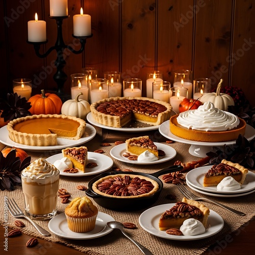 Thanksgiving Feast with Pumpkin and Pecan Pies