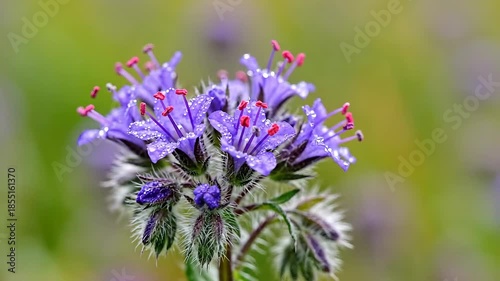 Closeup of vibrant purple flowers blooming in a lush green field.