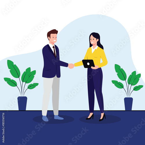 Business man and business woman discussing work