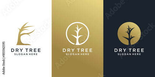 Dry tree vector icon logo design with creative abstract style Premium Vector