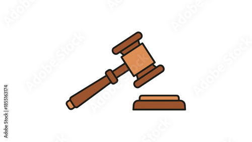 Stylized cartoon judge's gavel resting on its sound block, depicting a simplified yet recognizable symbol of law and justice.