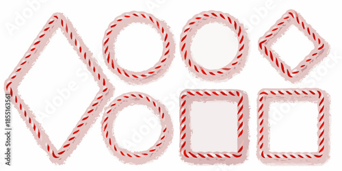 Hand drawn geometric shapes with red and white striped outlines