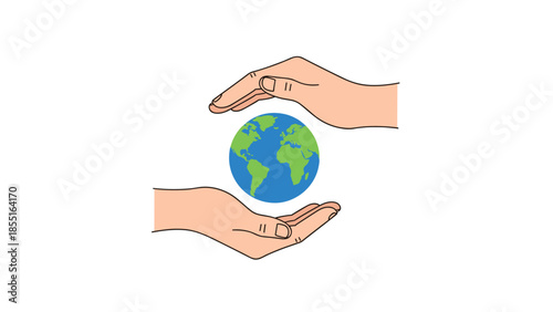 Pair of hands gently cradling the Earth, symbolizing global protection, environmental care, and ecological responsibility.