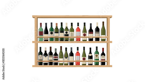 Modern wooden wine rack displaying an extensive collection of various wine bottles, symbolizing storage and connoisseurship.
