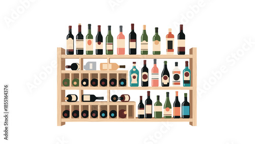 Large wooden wine rack filled with an impressive assortment of various wine bottles, showcasing a robust collection.