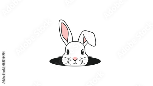 Adorable white rabbit peeking out of a dark hole, depicting curiosity, new discovery, or a playful hide-and-seek moment.