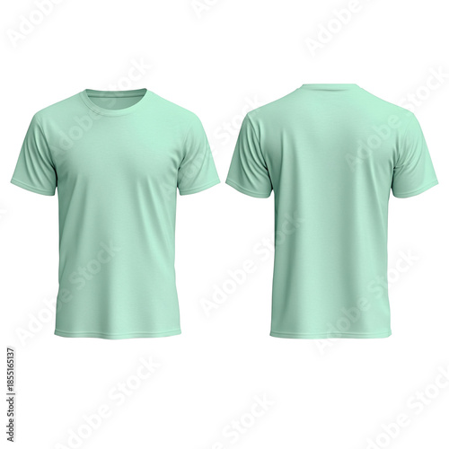 Light green plain t-shirt mockup front and back view isolated on transparent background