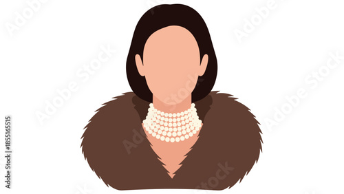 Elegant woman wearing a luxurious fur collar and a multi-strand pearl necklace, symbolizing classic fashion and sophistication.