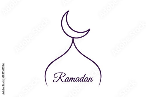 Ramadan crescent moon symbol with elegant script on white background islamic religious holiday fasting logo icon
