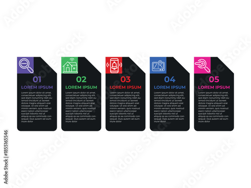 vector illustration infographic design template with 5 steps. Template for process, presentations, layout, banner, brochure.