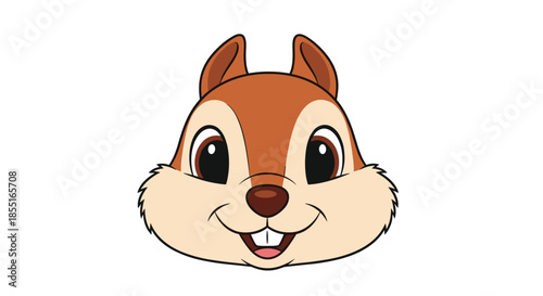 Cute cartoon squirrel face with a friendly smile and large brown eyes isolated on a white background for children and playful branding.