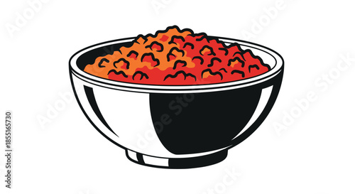 Bowl filled with red caviar or fish roe depicted in a bold graphic style with black outlines and vibrant colors for gourmet food and luxury.