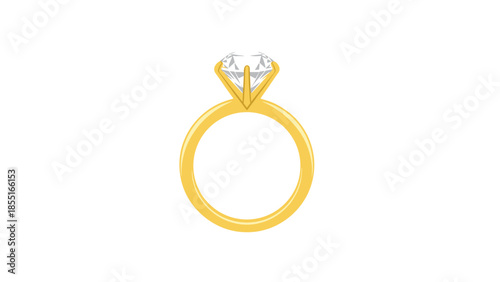 Elegant gold engagement ring with a large, sparkling diamond in a classic solitaire setting, seen from a side profile.