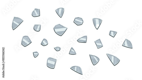 Assorted stylized pieces of shattered glass with soft, cartoonish edges creating a fragmented and whimsical abstract design.