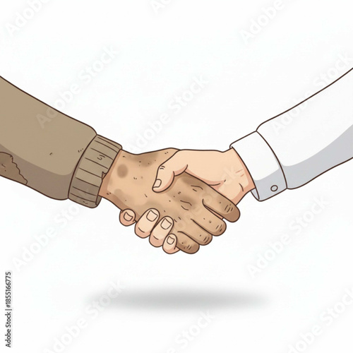 Vector of two hands shaking between a clean hand and a dirty hand.