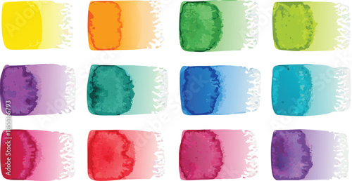 Set of twelve vibrant paint swatches in various colors