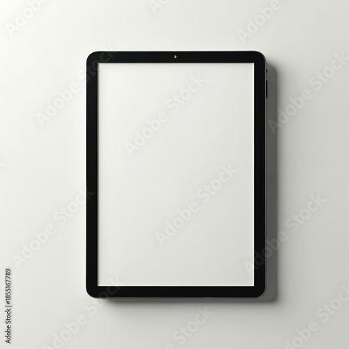Modern tablet computer with blank screen isolated on white background. Sleek black electronic device, digital gadget, portable touchscreen for work or entertainment.