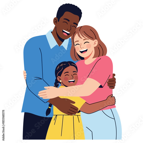 Happy Multiracial Family Embracing with Joyful Expressions.