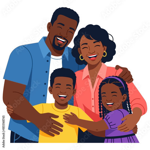 Joyful African American Family Portrait with Embracing Parents and Smiling Children.