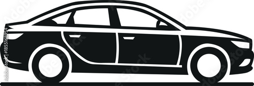 Sleek black silhouette of a modern sedan car with four doors