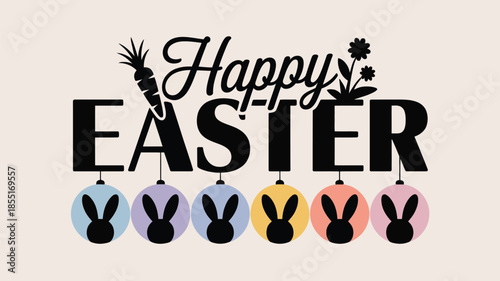 Happy easter greeting with decorative bunny ornaments and cheerful spring elements Vector