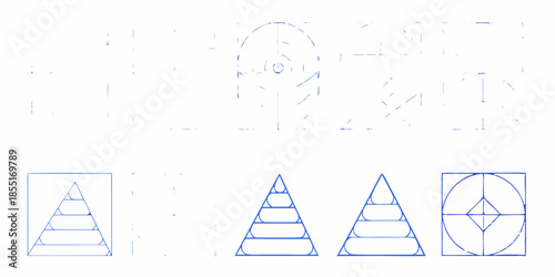 Blueprint displaying geometric shapes including pyramids and a circular design