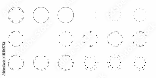 Arrangement of circular patterns with varying densities of dots and outlines