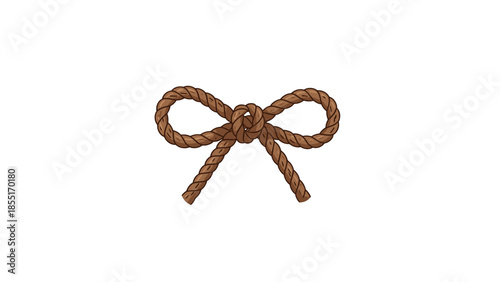 Neatly tied bow made from thick brown rope, showcasing its texture and simple, rustic charm on a clean background.