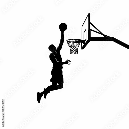 Male Basketball Player Jumping for Slam Dunk Silhouette Illustration