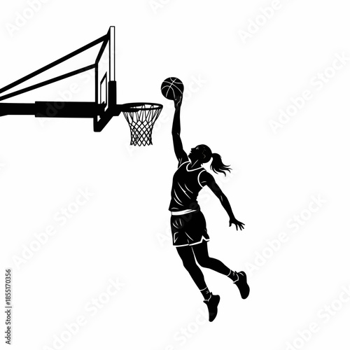Female Basketball Player Jumping for Layup Silhouette Illustration