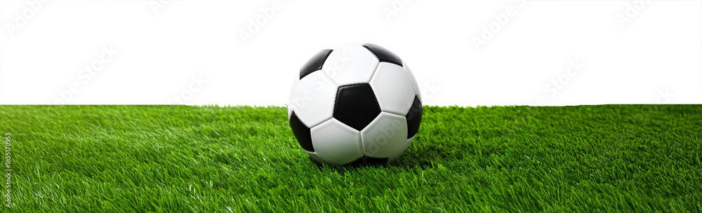 Naklejka premium Goccer ball on green grass isolated on a transparent background.