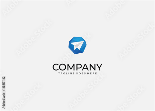 Intricate Line Art PAPERPLANE Icon Featuring Symmetrical Crystal Branches Set Inside a Professional Heptagon Frame For Winter Seasonal Branding Identity Vector Illustration