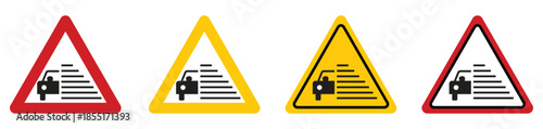Low Visibility Fog Warning Sign Set - Triangle Road Safety Icons with Car and Foggy Weather Symbols