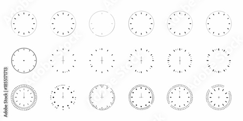 Collection of blank clock faces in various styles and designs