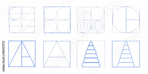 Geometric shapes and patterns a collection of sketches in square frames