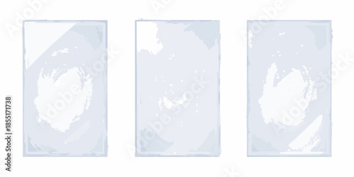 Three rectangular panels with abstract white brushstroke patterns on a light blue background