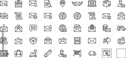 mail, messaging, postal, icons, vector, envelope, delivery, communication, package, email, stamp, inbox, send, receive, notification