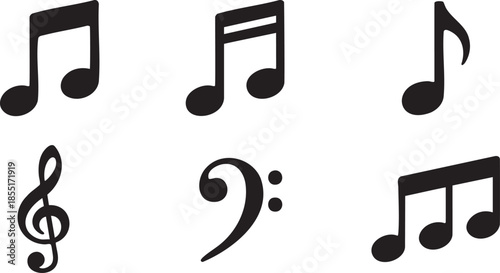 Black musical notes and clefs on a white background symbol sound melody