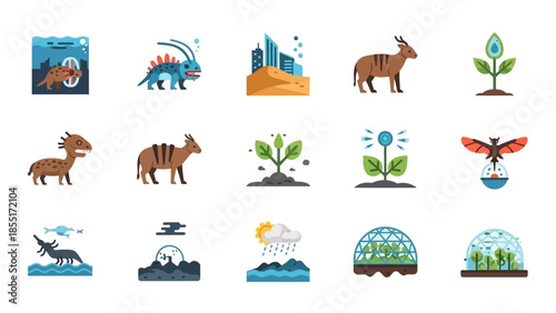 Collection of Various Cartoon Style Icons.