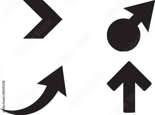 Four black arrows pointing in different directions on a white background right curve