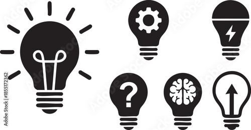 Six black light bulb representing different ideas and concepts lightbulb innovation thinking