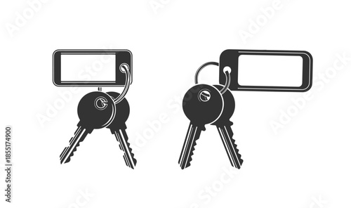 House key icons with blank keychain tags for security and real estate concepts
