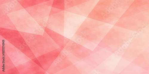 A creative pink abstract background features a seamless geometric pattern of colorful hearts and triangle shapes with a soft gradient texture for a modern wallpaper design