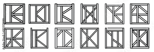 Set of outline icons wall framing . construction simple line isolated icon set collection