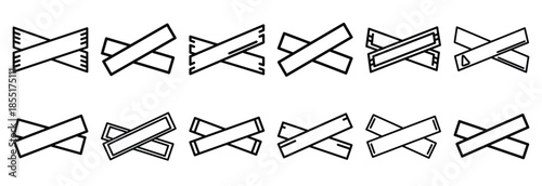 Set of outline icons warning tape . construction simple line isolated icon set collection