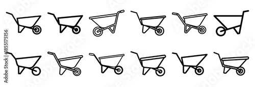 Set of outline icons wheelbarrow  simple . construction simple line isolated icon set collection