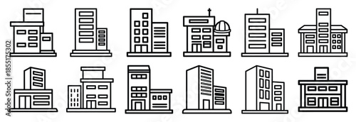 Set of outline icons building automation . construction simple line isolated icon set collection