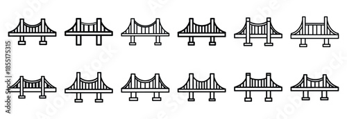 Set of outline icons bridge construction . construction simple line isolated icon set collection