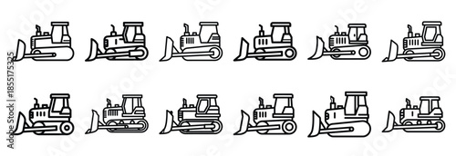 Set of outline icons bulldozer  simple . construction simple line isolated icon set collection
