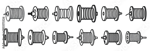 Set of outline icons cable spool . construction simple line isolated icon set collection